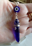 Royal Blue Mystic Quartz Crystal Evil Eye Pendant Necklace