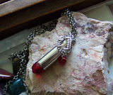 Red Crystal Vampire Fangs Silver Bullet Jewelry Pendant Necklace