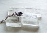 Opal Aura Quartz Celestite Feather Wrapped Pendant Necklace