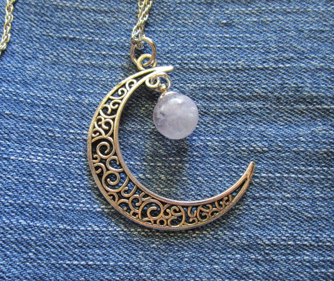 Crescent Moon Crystal Necklace Aquamarine Point