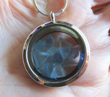 Blue Fluorite Gemstone Floating Crystals Double Sided Glass Locket Pendant Necklace