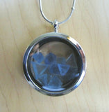 Blue Fluorite Gemstone Floating Crystals Double Sided Glass Locket Pendant Necklace