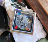 Vintage Watchworks Glass Locket Keepsake Steampunk Pendant Necklace