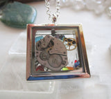 Vintage Watchworks Glass Locket Keepsake Steampunk Pendant Necklace