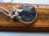 Cosmic Metallic Blue Floating Crystals Double Sided Glass Locket