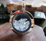 Aquamarine Gemstone Double Sided Floating Crystals Locket Pendant Necklace