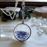 Floating Crystals Blue Sapphire Shaker Double Sided Glass Locket Necklace