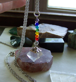 Rainbow Chakra Fluorite Pyramid Gemstone Necklace