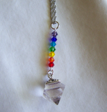 Rainbow Chakra Fluorite Pyramid Gemstone Necklace