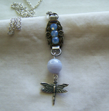 Forget Me Not Vintage Sterling Charm Blue Agate Dragonfly Necklace