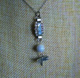 Forget Me Not Vintage Sterling Charm Blue Agate Dragonfly Necklace