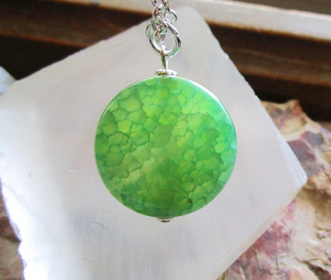 Green Dragon Vein Agate Gemstone Bead Pendant Necklace