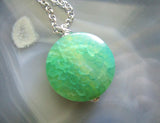 Green Dragon Vein Agate Gemstone Bead Pendant Necklace