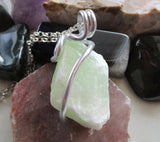 Natural Green Calcite Raw Gemstone Crystal Pendant Necklace