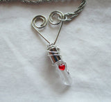 Silver Heart Natural Quartz Crystal Pendant Necklace