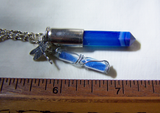 Blue Agate Bullet Pendant with Dragonfly and Tiny Hourglass