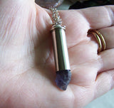 Natural Iolite Indigo Gemstone Crystal Bullet Pendant Necklace