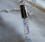 Iridescent Glass Spheres Silver Bullet Jewelry Pendant