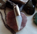 Natural Ivory Agate Horn Silver Bullet Pendant Necklace