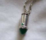 Jade Green Glass Silver Bullet Jewelry Pendant