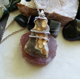 Ocean Jasper Natural Stone Wire Wrapped Pendant Necklace