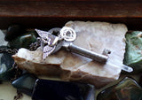 Antique Skeleton Key with Winged Heart and Quartz Crystal Point Pendant