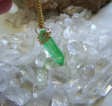 Green Aura Crystal Kryptonite Quartz Gold Wire Wrapped Pendant