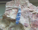 Blue Kyanite Raw Gemstone Wire Wrapped Pendant Necklace
