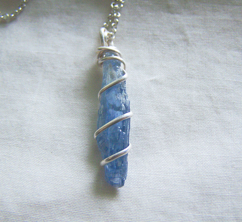 Blue Kyanite Raw Gemstone Wire Wrapped Pendant Necklace – My Mystic Gems