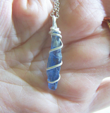 Blue Kyanite Raw Gemstone Wire Wrapped Pendant Necklace