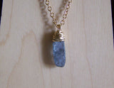 Natural Blue Kyanite Gold Wrapped Gemstone Pendant Necklace