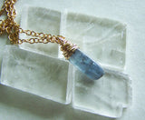 Natural Blue Kyanite Gold Wrapped Gemstone Pendant Necklace