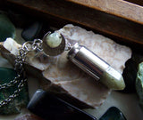 Labradorite Gemstone Silver Moon Bullet Pendant Necklace