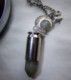 Labradorite Gemstone Silver Moon Bullet Pendant Necklace