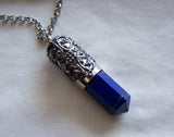 Blue Lapis Lazuli Filigree Bullet Jewelry Pendant Necklace