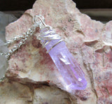 Lavender Aura Quartz Crystal Wire Wrapped Pendant Necklace