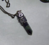 Kambaba Crocodile Jasper Black Leather Wrapped Bullet Jewelry Pendant Necklace