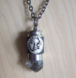Natural Black Quartz Crystal Sun and Moon Bullet Pendant Necklace