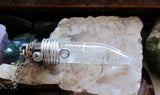 Blue LED Natural Quartz Crystal Horn Light Up Pendant Necklace