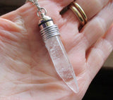 Blue LED Natural Quartz Crystal Horn Light Up Pendant Necklace