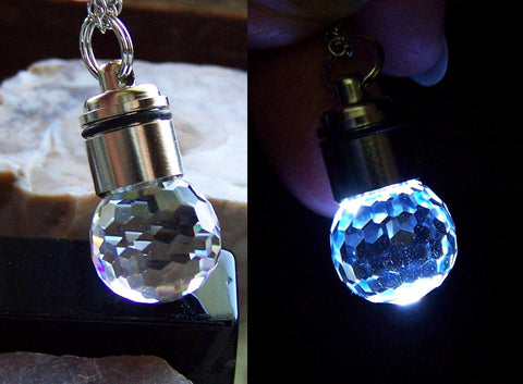 White Light Up LED Swarovski Crystal Disco Ball Pendant Necklace