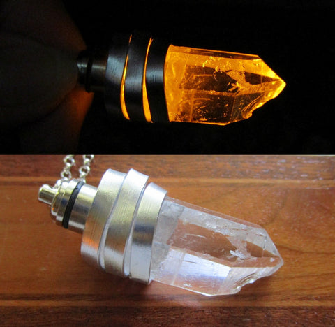 Golden Yellow LED Light Up Natural Quartz Crystal Pendant Necklace