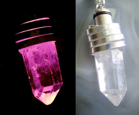 Light Up Hot Pink Quartz LED Crystal Glow Pendant Necklace