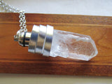 White Light Up LED Natural Raw Quartz Crystal Pendant Necklace