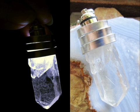 White Light Up LED Natural Raw Quartz Crystal Pendant Necklace