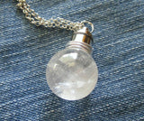 LED Quartz Crystal Ball White Light Up Jewelry Pendant Necklace
