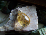 Landscape Quartz Gold and Green Polished Lodolite Crystal Pendant Necklace