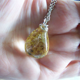 Landscape Quartz Gold and Green Polished Lodolite Crystal Pendant Necklace