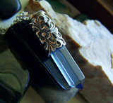 London Blue Quartz Crystal Filigree Silver Bullet Pendant