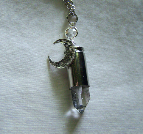 Quartz Crystal Silver Moon Bullet Jewelry Pendant